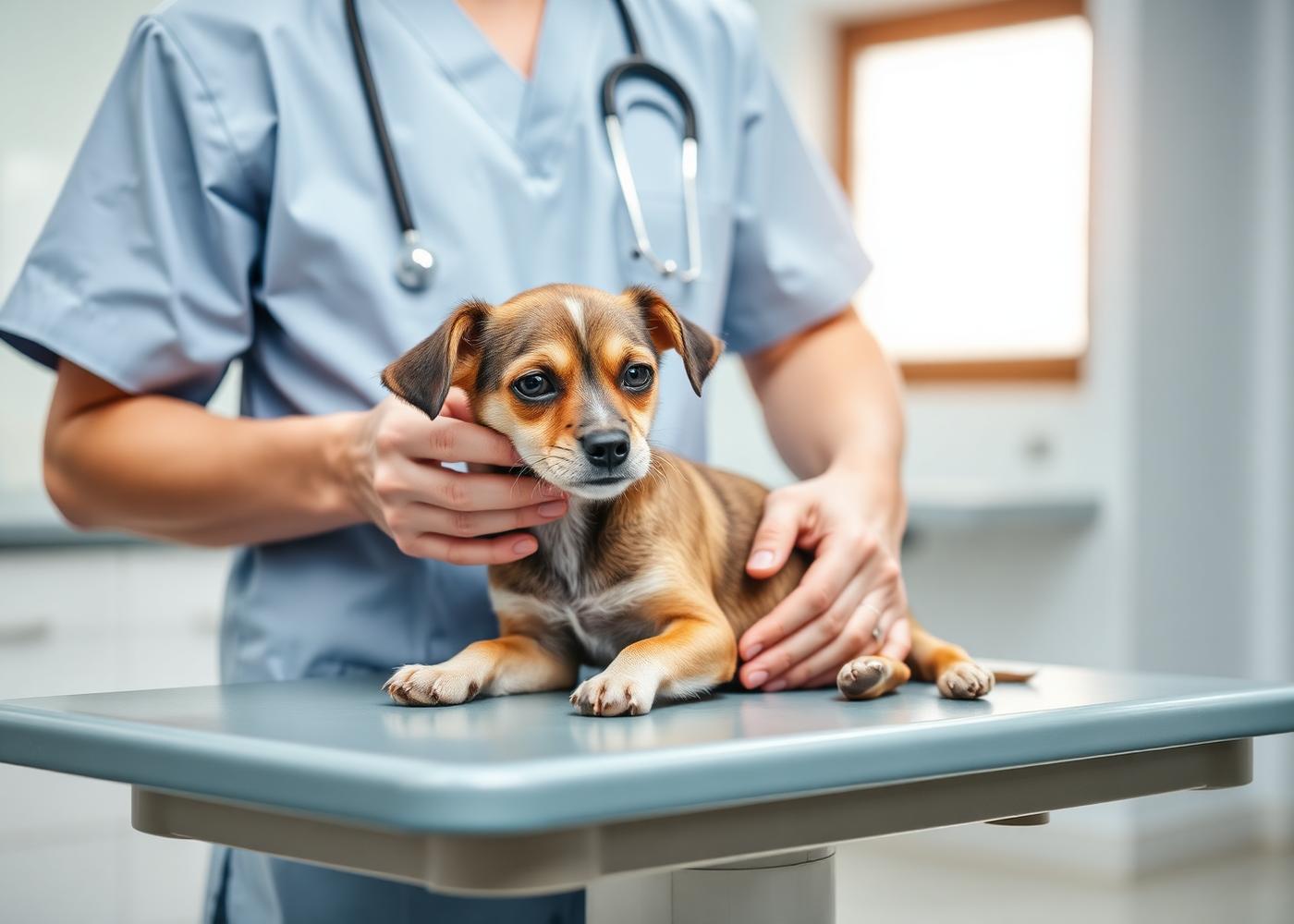 Veterinário examinando um cachorro